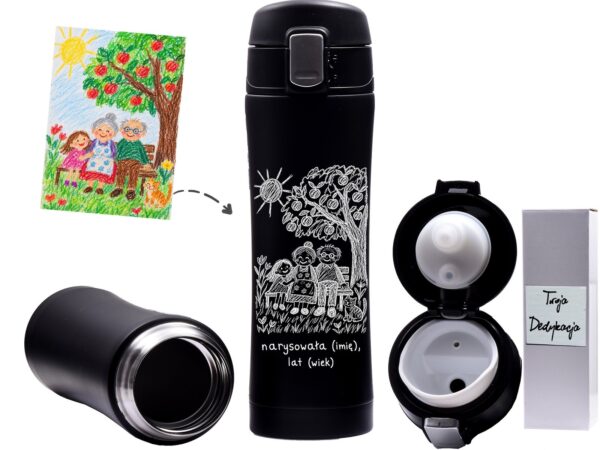 Personalizowany kubek termiczny z rysunkiem dziecka dla dziadków – grawer + pudełko