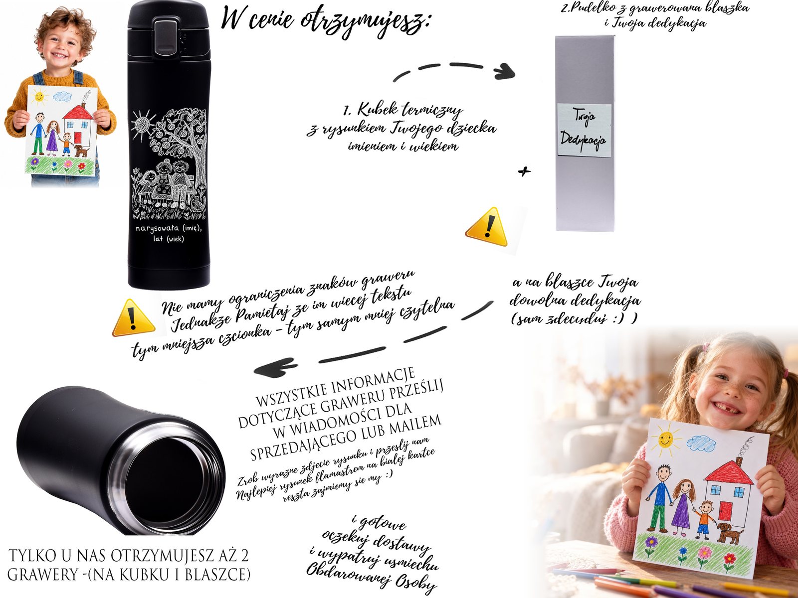 Personalizowany kubek termiczny z rysunkiem dziecka dla dziadków – grawer + pudełko – opis