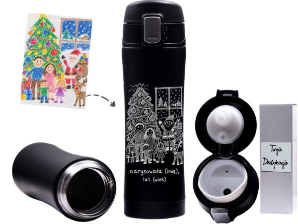 Personalizowany kubek termiczny z rysunkiem dziecka na Święta – grawer + pudełko