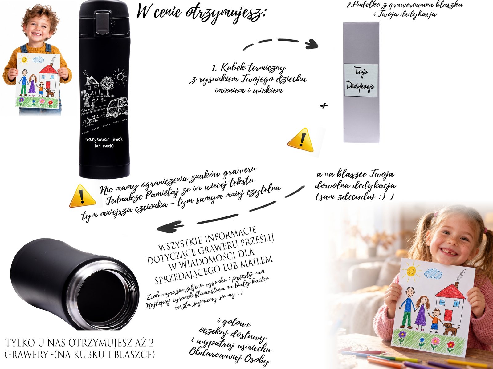 Personalizowany kubek termiczny z rysunkiem dziecka dla taty kierowcy – grawer + pudełko – opis