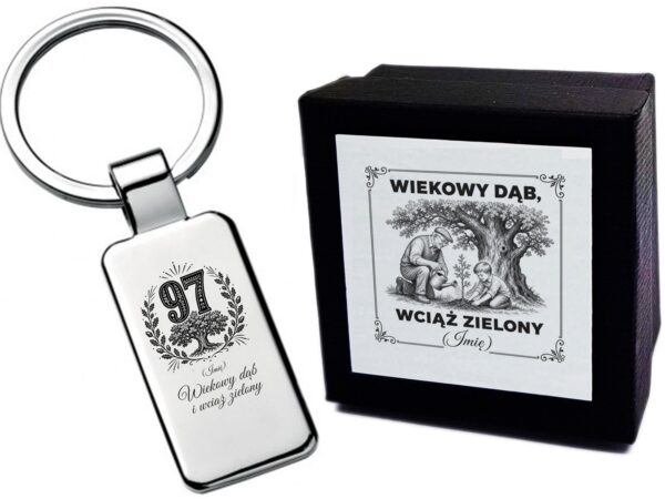Brelok z grawerem Wiekowy dąb i wciąż zielony – prezent na urodziny
