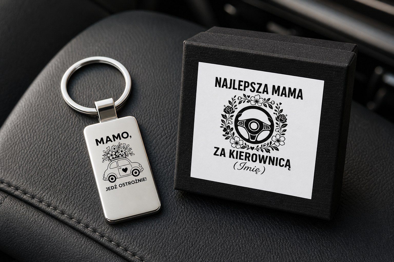 Brelok z grawerem dla kierowcy w etui – zdjęcie lifestyle