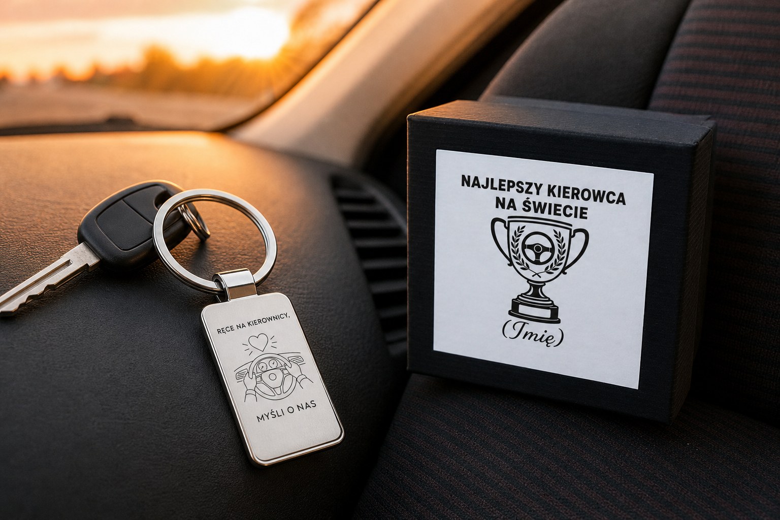 Brelok z grawerem dla kierowcy w etui – zdjęcie lifestyle