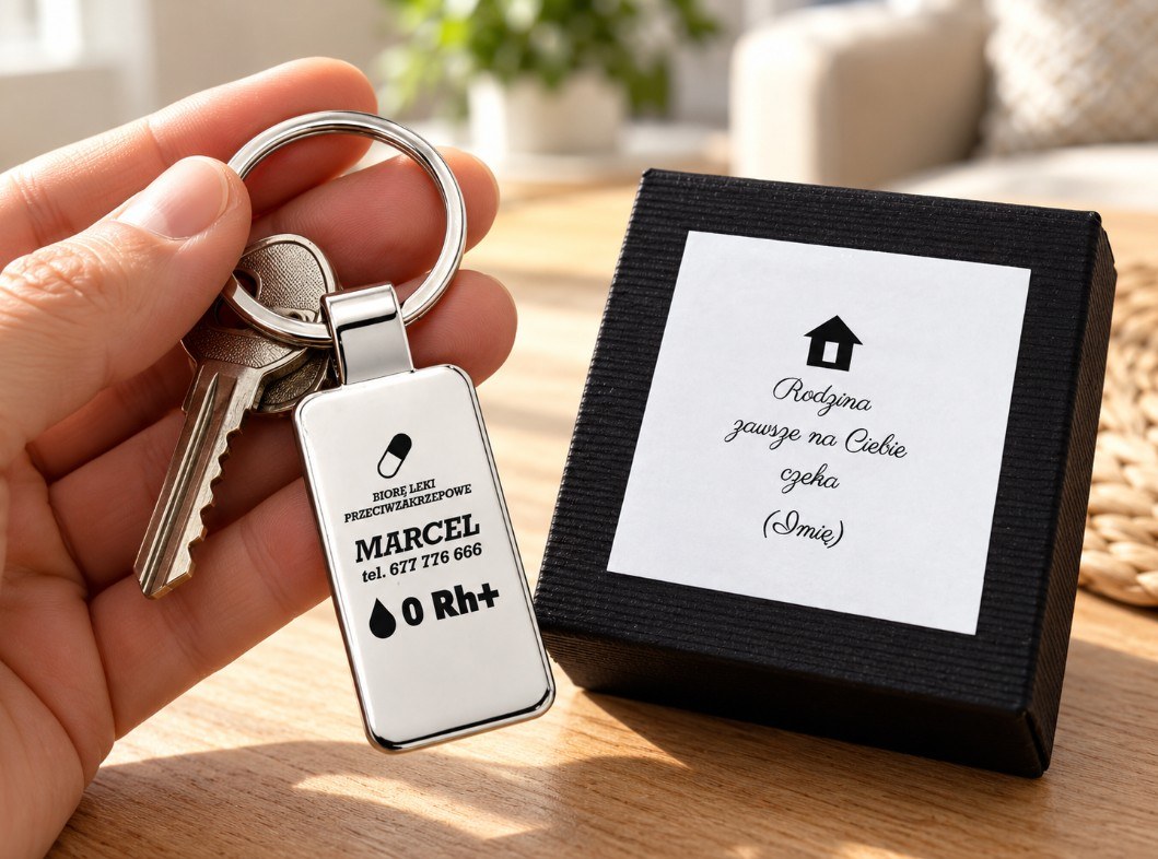Brelok z Grupą Krwi – Biorę leki przeciwzakrzepowe – zdjęcie lifestyle