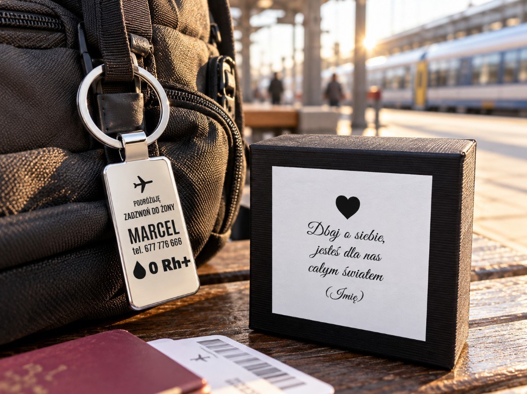 Zawieszka do Bagażu z Grupą Krwi – Podróżuję, zadzwoń do Żony – zdjęcie lifestyle