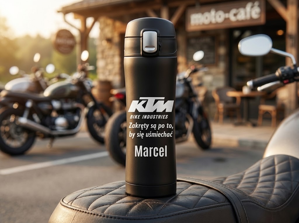 Kubek termiczny z grawerem KTM – prezent dla motocyklisty