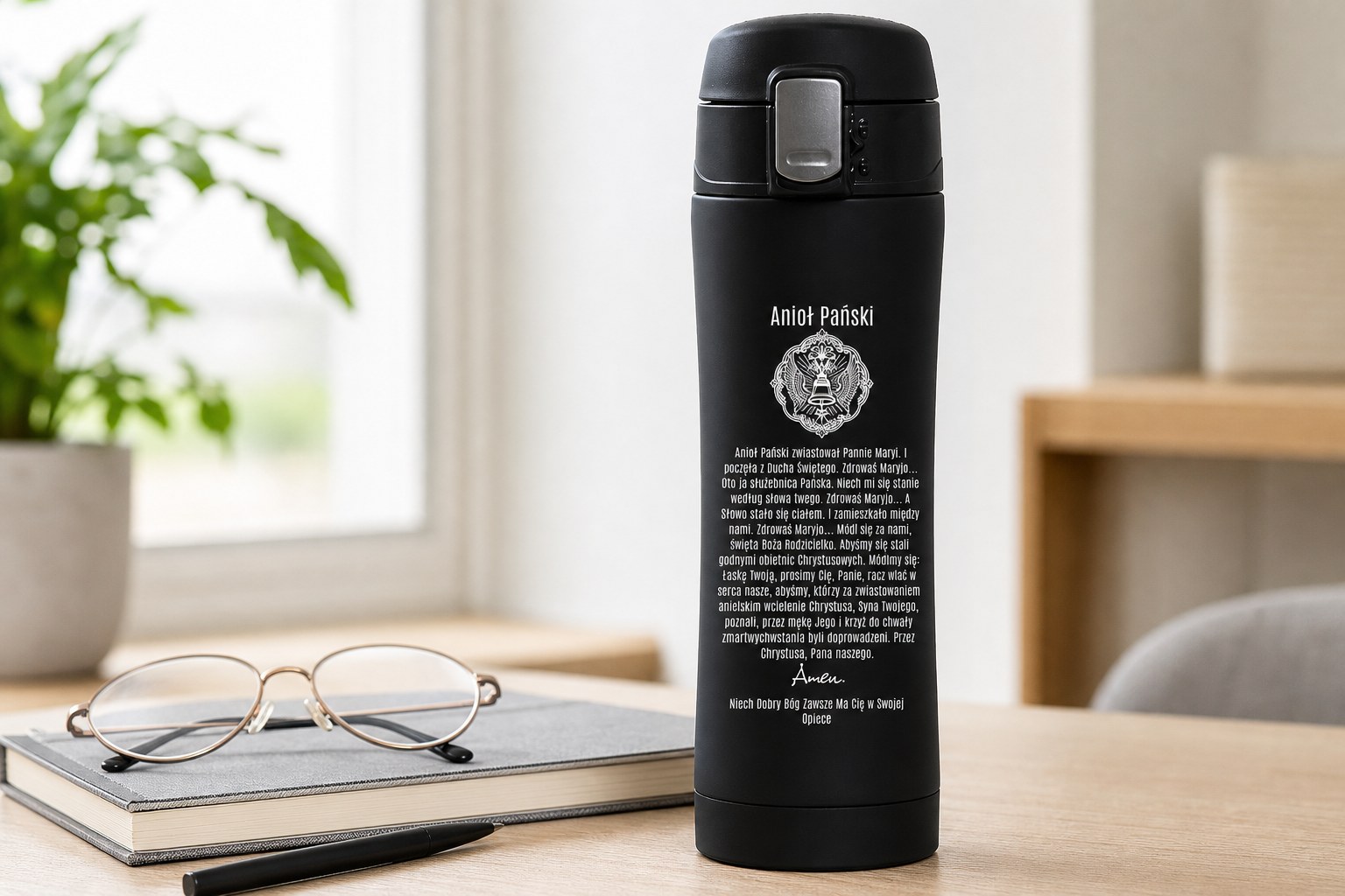 Kubek termiczny 400 ml z modlitwą – Anioł Pański – zdjęcie lifestyle