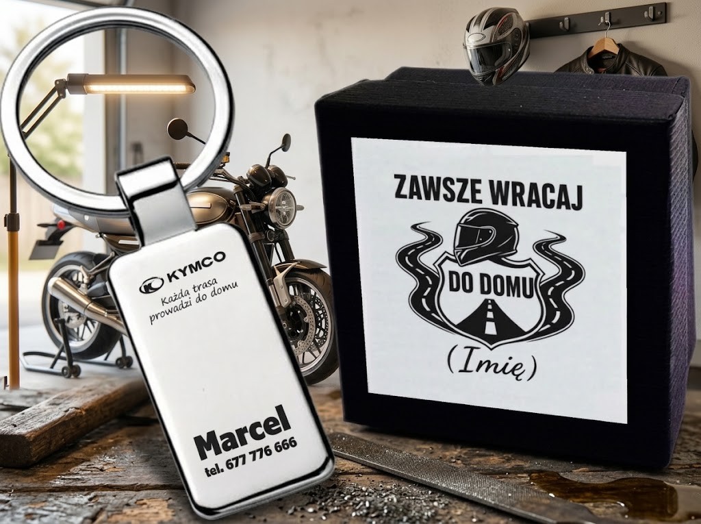 Brelok z grawerem Kymco – prezent dla motocyklisty