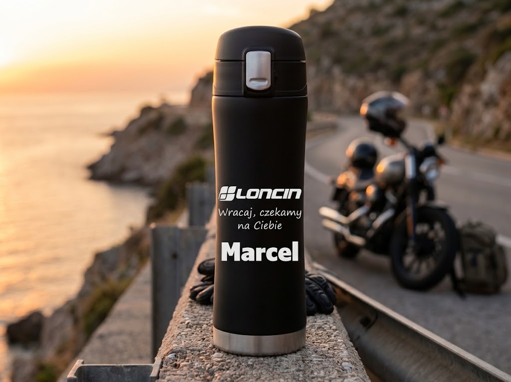 Kubek termiczny z grawerem Loncin – prezent dla motocyklisty
