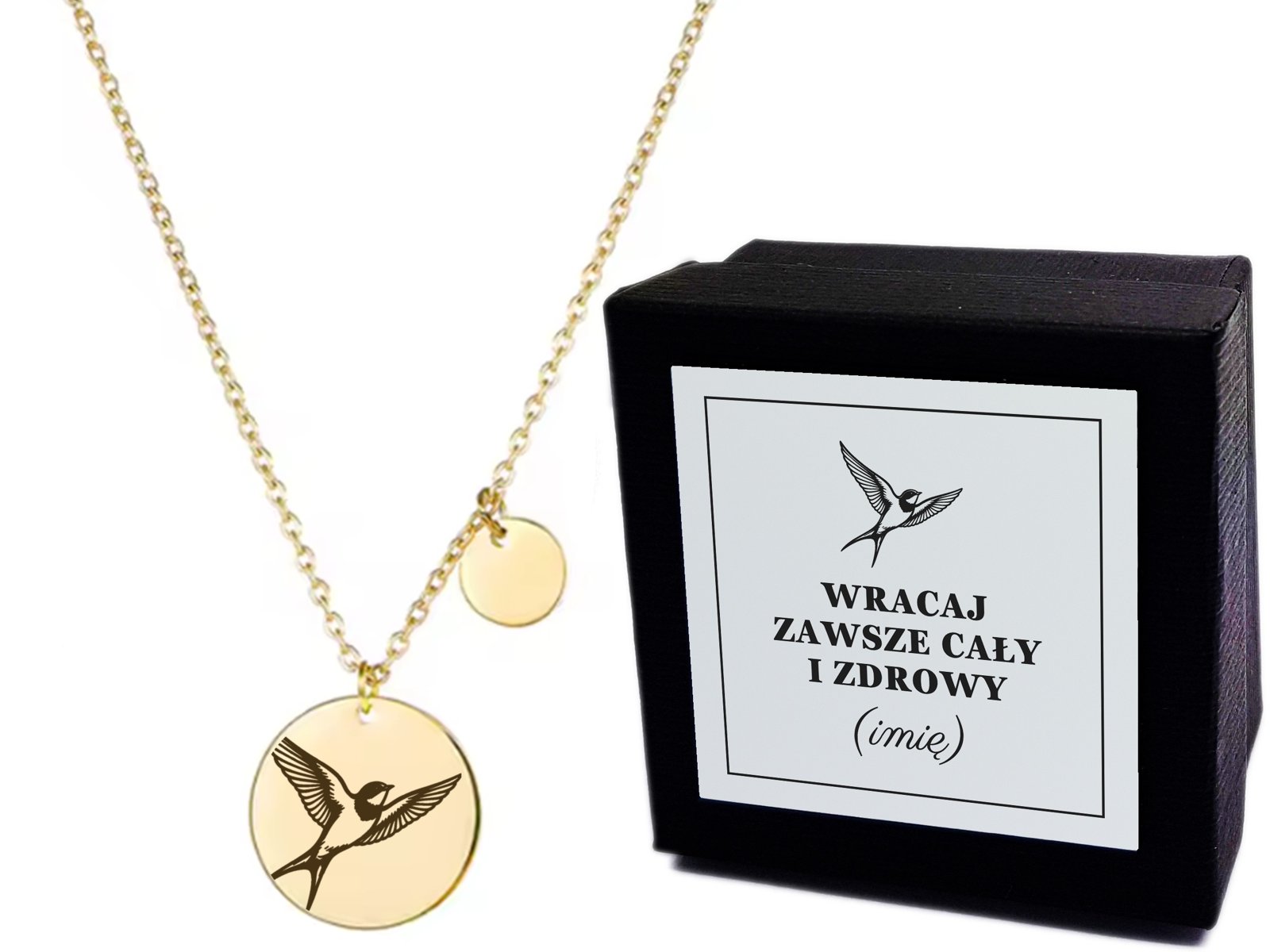 Złoty naszyjnik medalik – Na Szczęście W Każdej Drodze – grawer