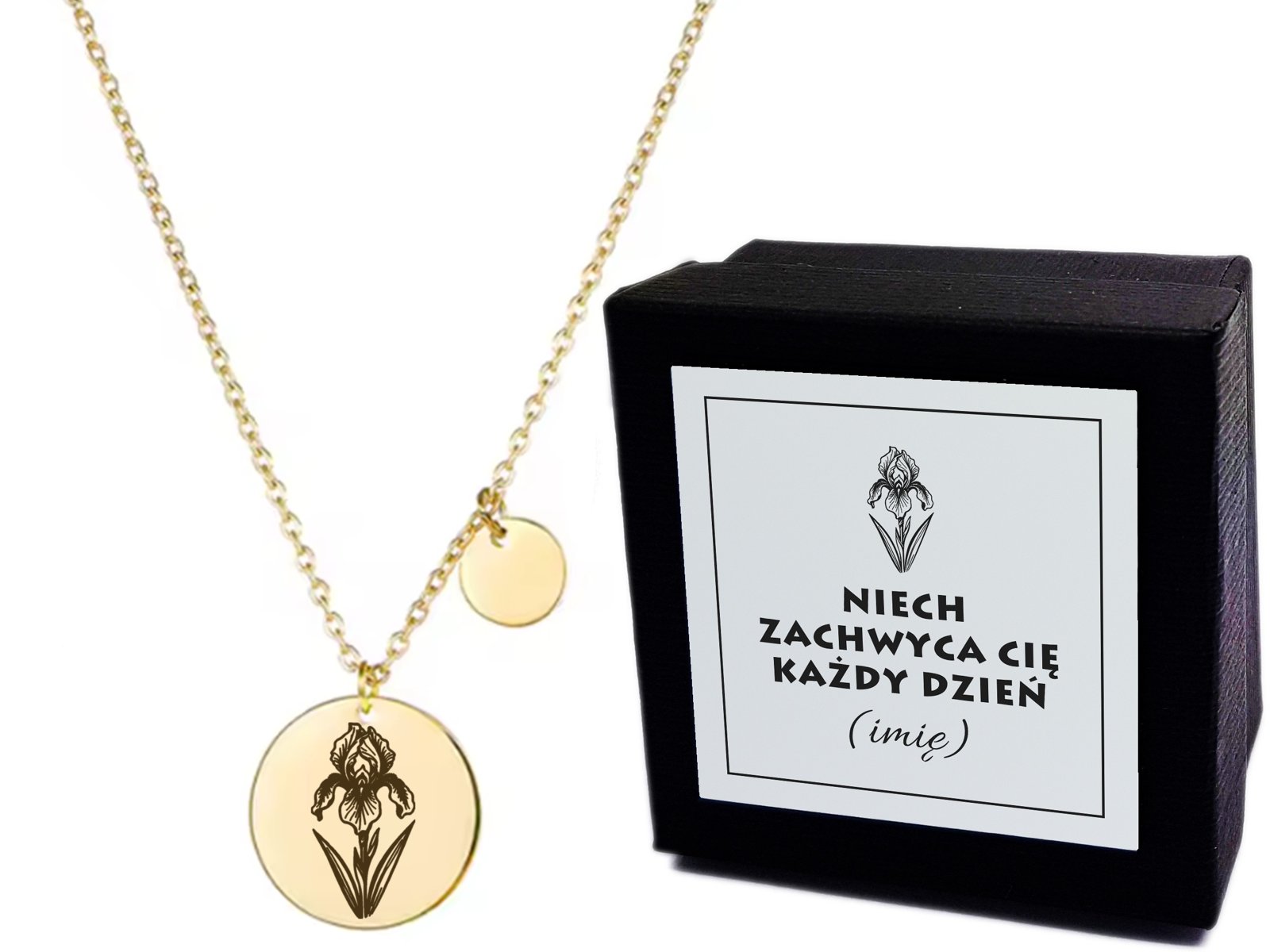 Złoty naszyjnik medalik – Piękno Na To Jest By Zachwycało – grawer