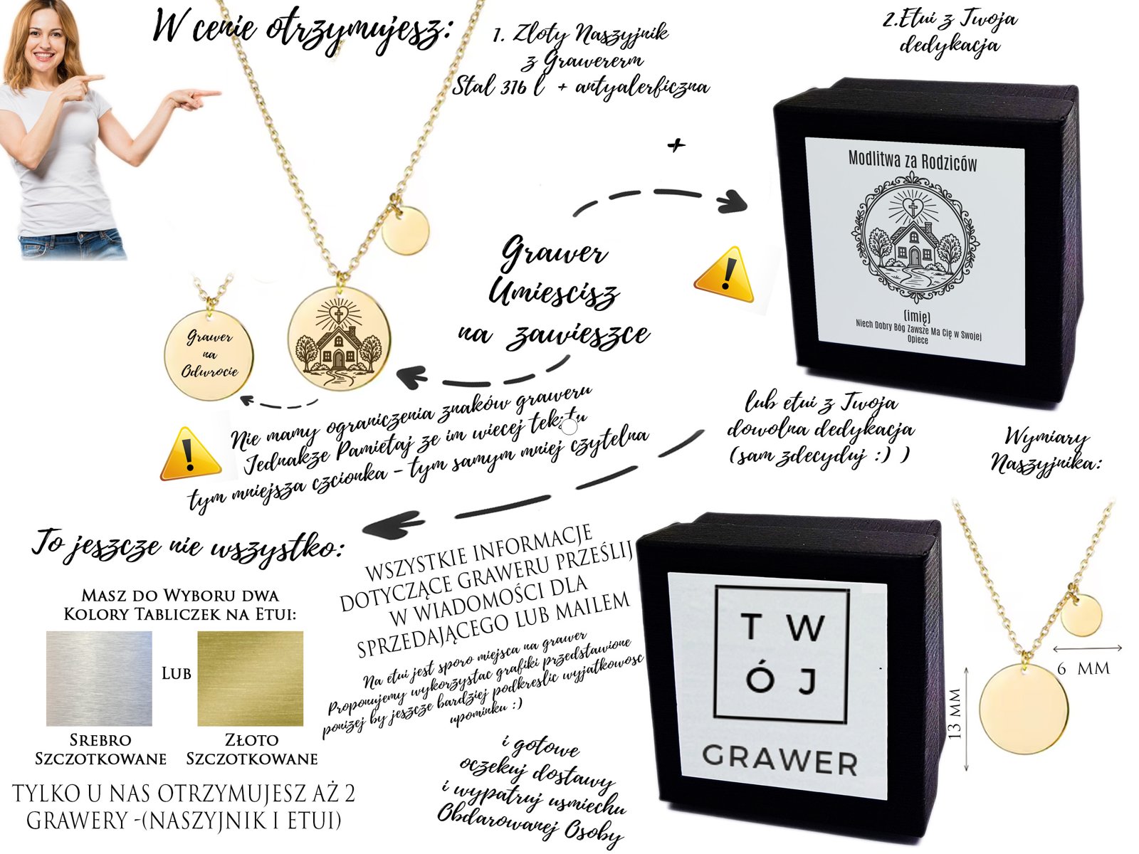 Złoty naszyjnik medalik – Modlitwa za Rodziców – grawer