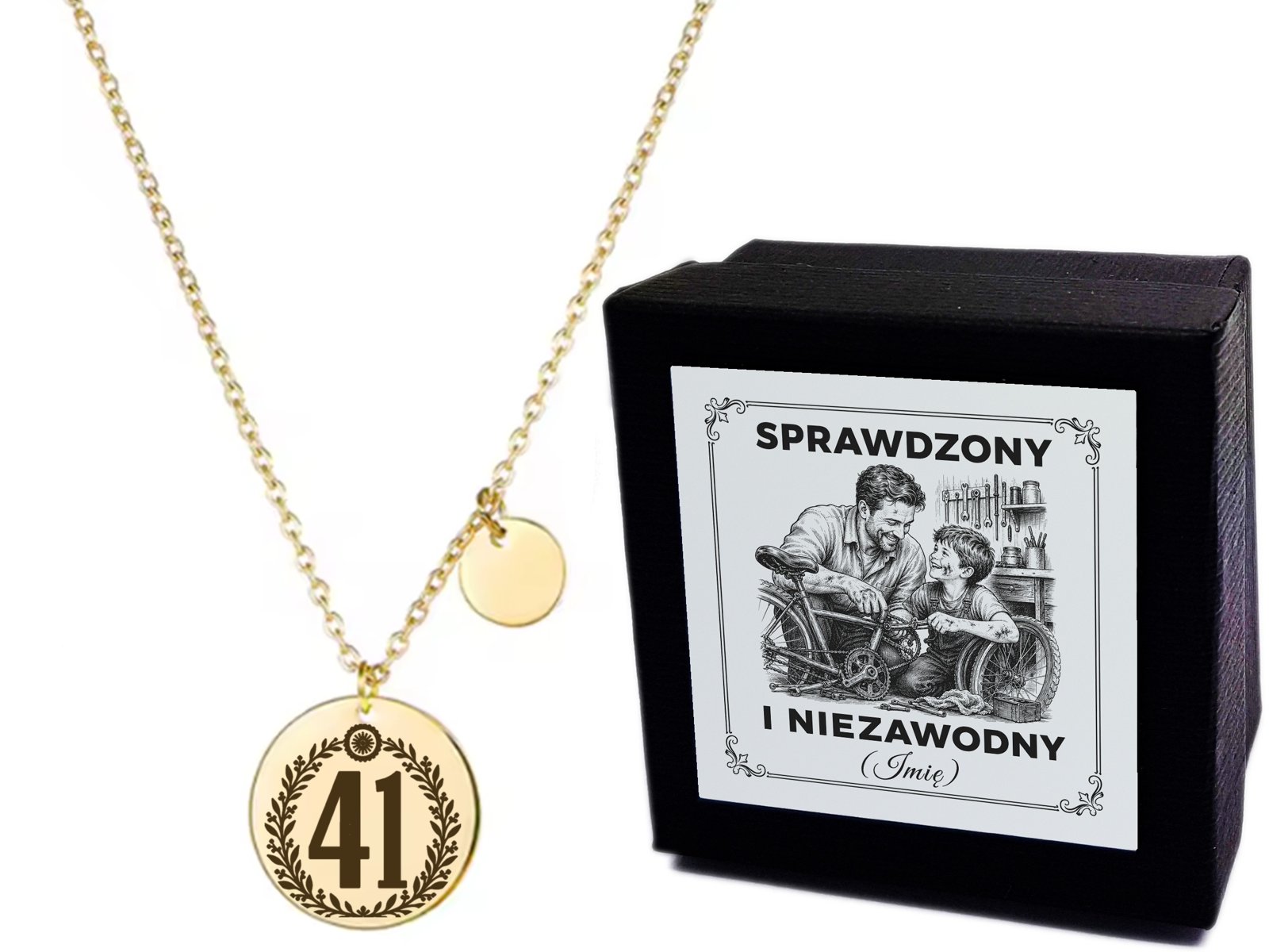 Złoty naszyjnik medalik – na 41 Urodziny – grawer