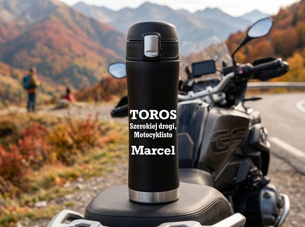 Kubek termiczny z grawerem Toros – prezent dla motocyklisty