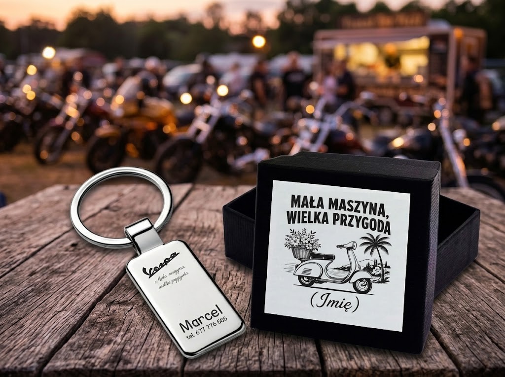 Brelok z grawerem Vespa – prezent dla motocyklisty