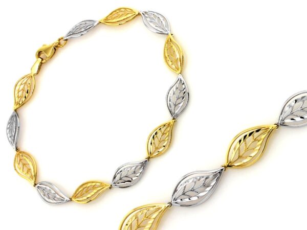 Diamentowana bransoletka złota liść ażurowa próba 375