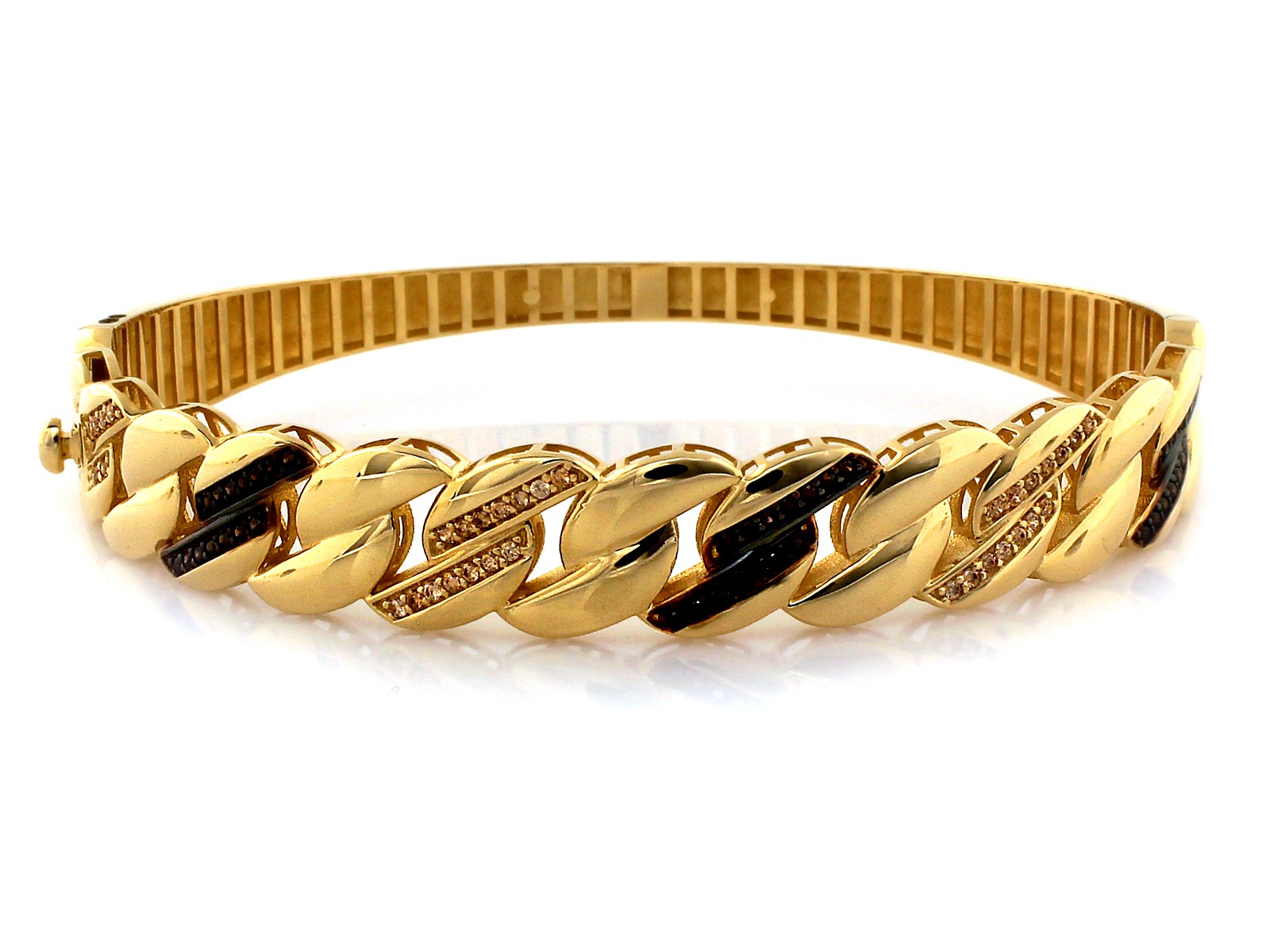 Złota bransoletka bangle z szampańskimi cyrkoniami próba 585 – złoto próby 585 | Infinnity