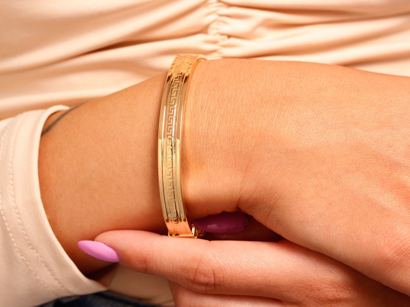 Bransoletka złota koło bangle z wzorem greckim ekskluzywna próba 585 – złoto próby 585, 9,17 g | Infinnity