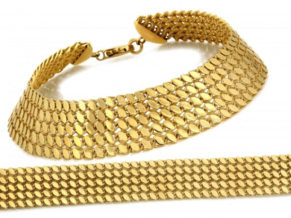 Luksusowa złota bransoletka taśmowa elastyczny design 14mm próba 375