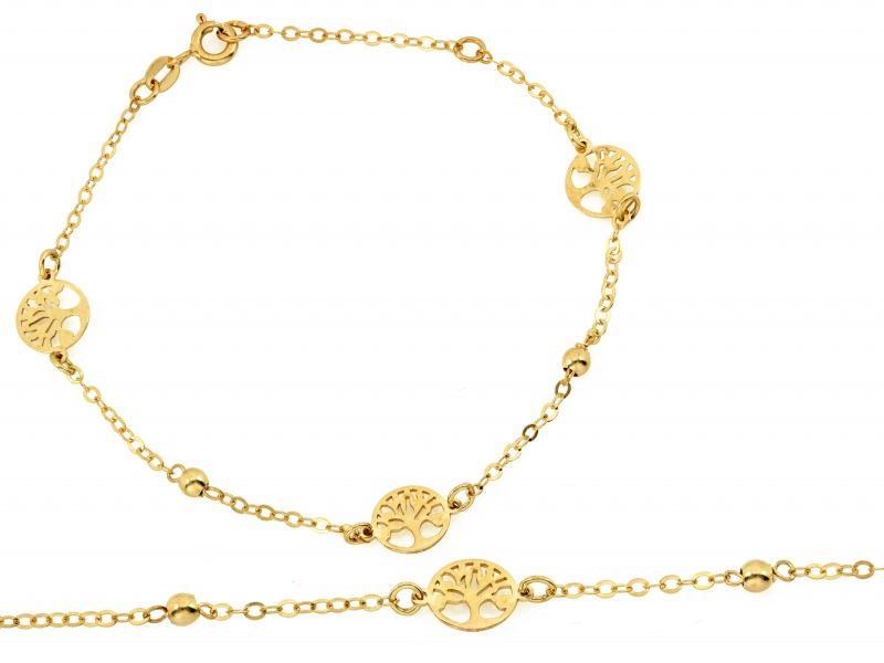 Złota bransoletka ażurowe drzewka szczęścia z kulkowymi akc próba 585 – złoto próby 585 | Infinnity