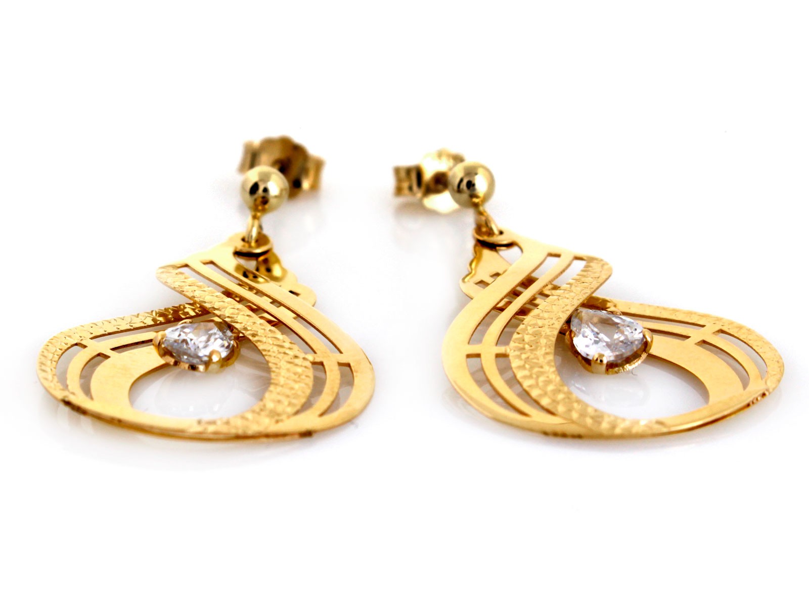 Złote kolczyki wiszące długie przeplatane z cyrkonią próba 585