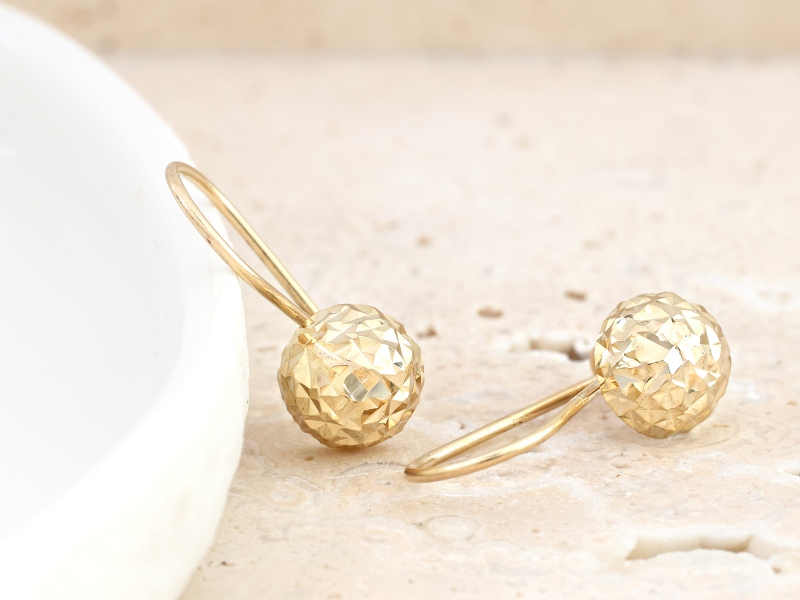 Kolczyki złote półkule na biglu diamentowane próba 585 – złoto próby 585, 0,70 g | Infinnity