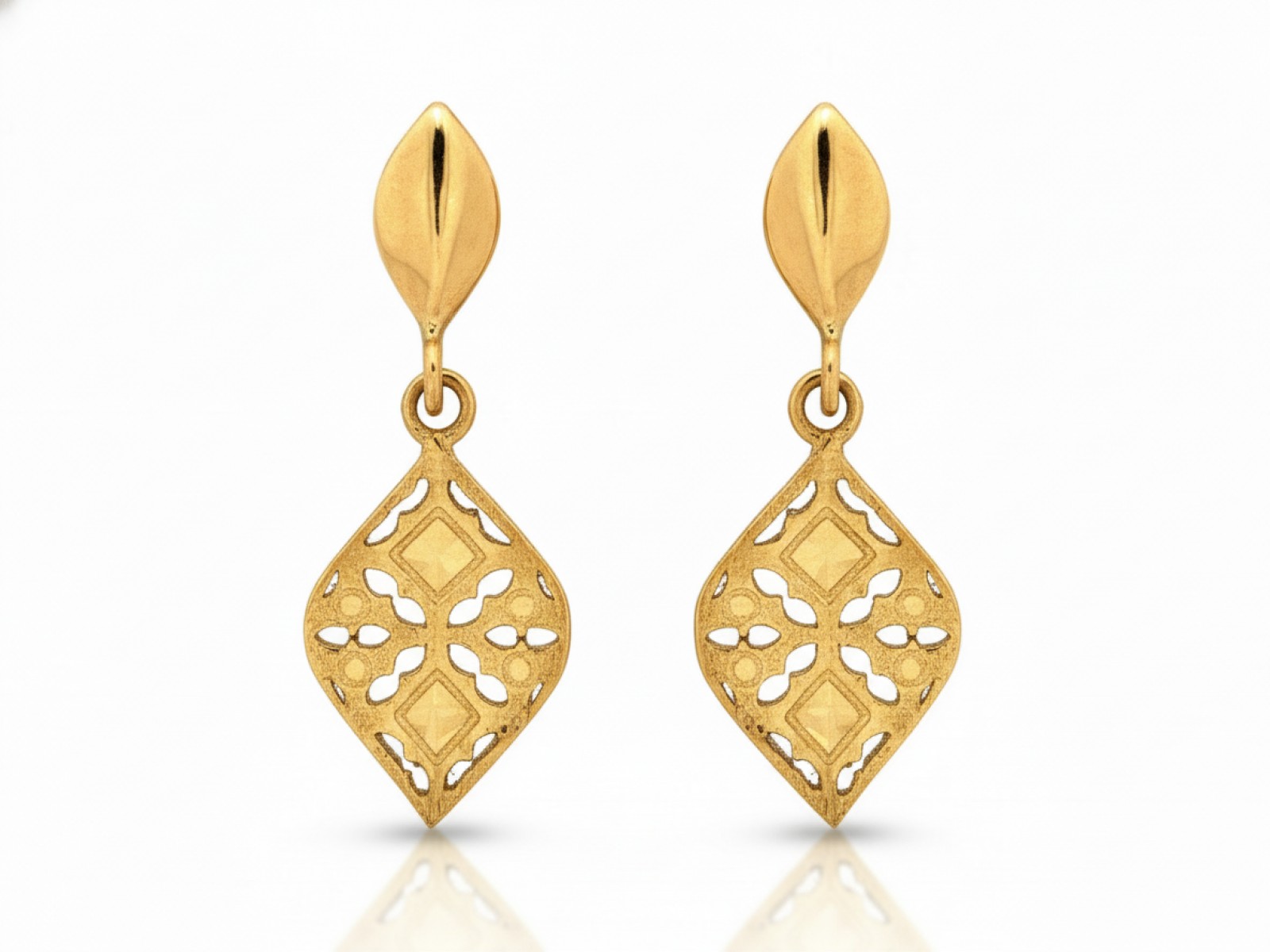 Delikatne złote kolczyki wiszące ażurowe na sztyfcie próba 585 – złoto próby 585, 2,05 g | Infinnity