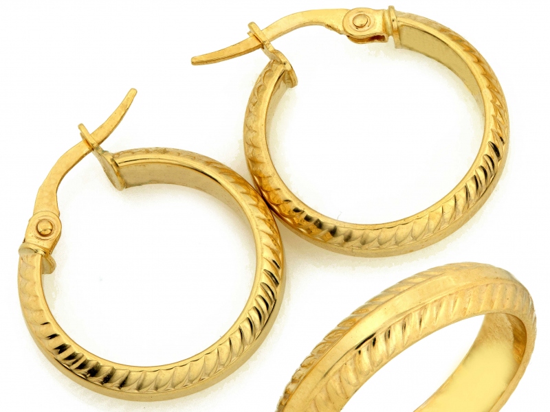 Kolczyki złote koła angielskie zdobione 21mm próba 585 – złoto próby 585, 1,87 g | Infinnity