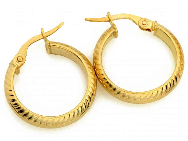 Kolczyki złote koła angielskie zdobione 21mm próba 585 – złoto próby 585, 1,87 g | Infinnity
