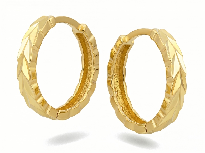 Eleganckie złote kolczyki kreole wzór lauru 15mm próba 375 – złoto próby 375 | Infinnity