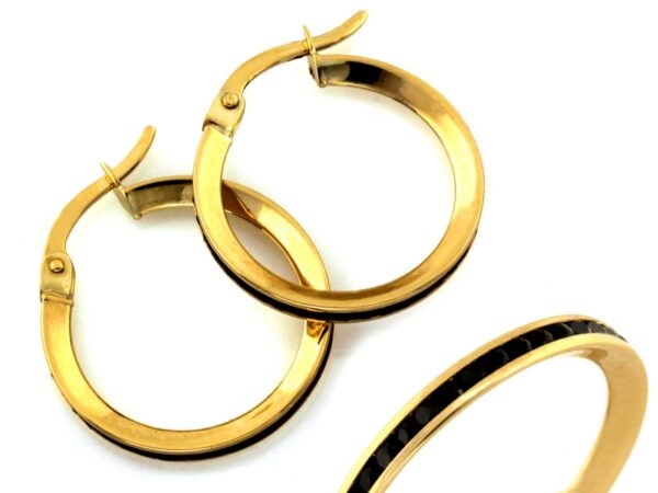 Kolczyki złote koła z czarnymi cyrkoniami 20mm próba 375