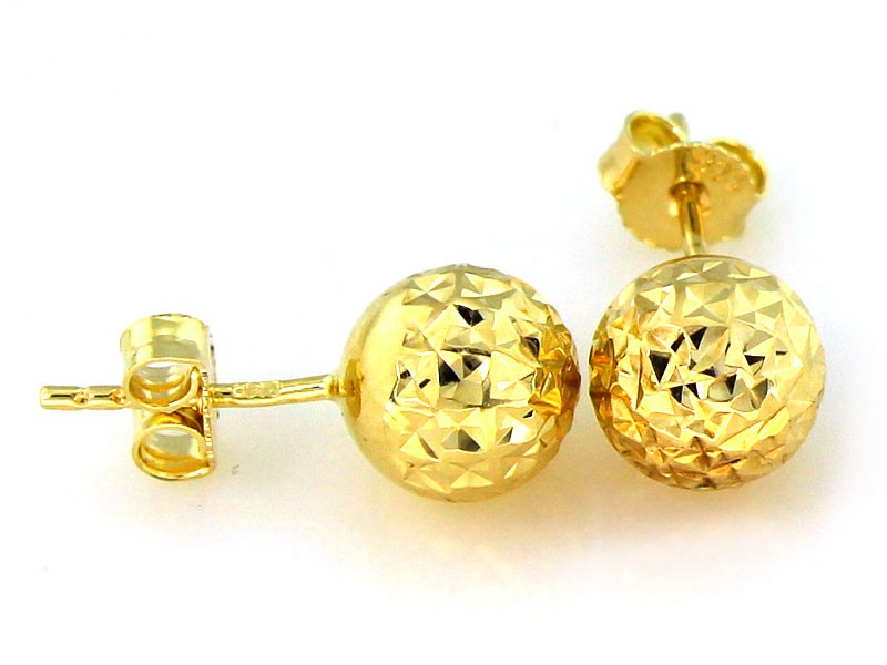 Kolczyki złote kulki diamentowane na sztyfcie 8mm próba 585