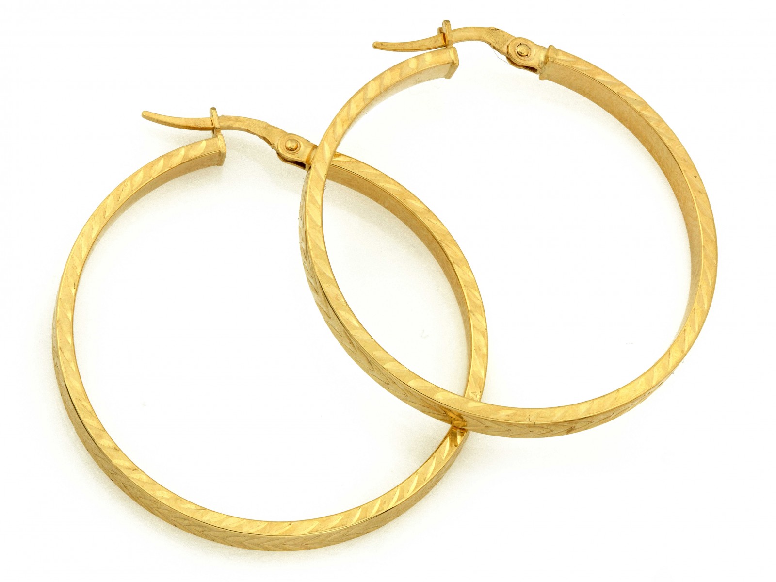 Kolczyki złote koła zdobione w jodełkę 36mm próba 585