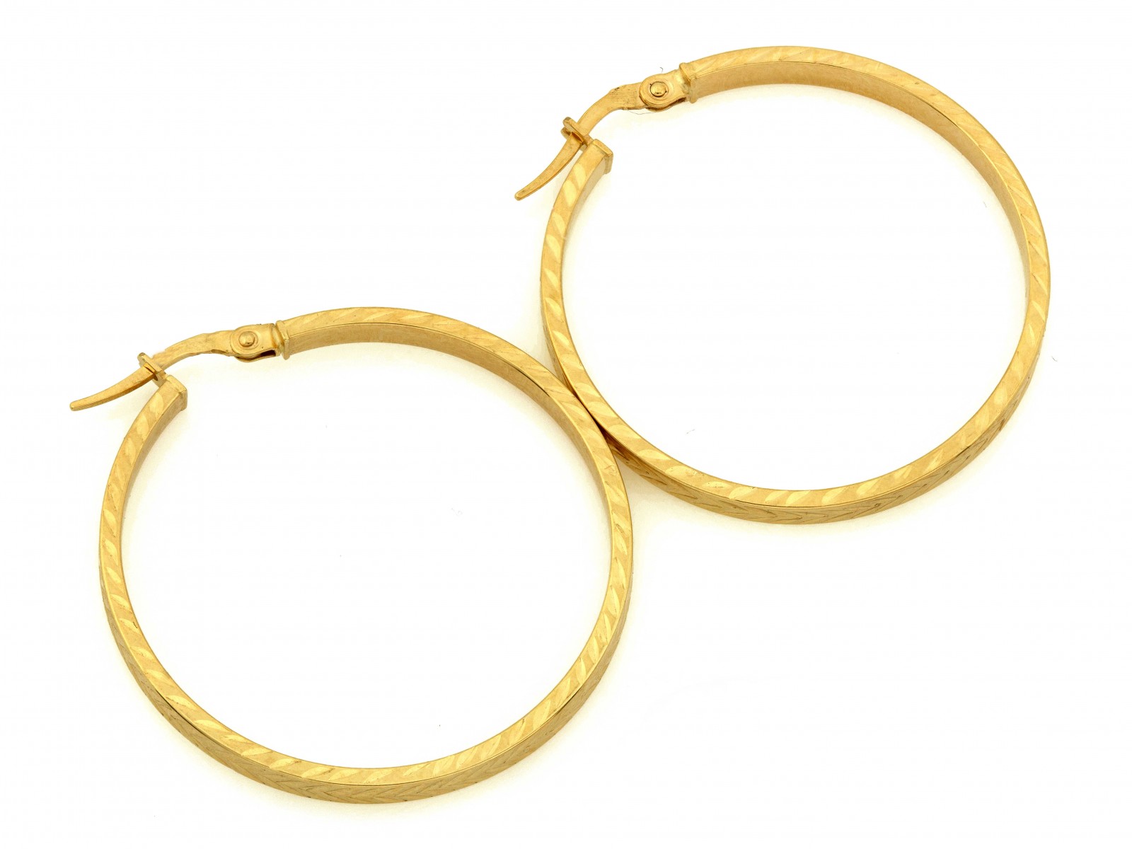 Kolczyki złote koła zdobione w jodełkę 36mm próba 585 – złoto próby 585, 2,55 g | Infinnity