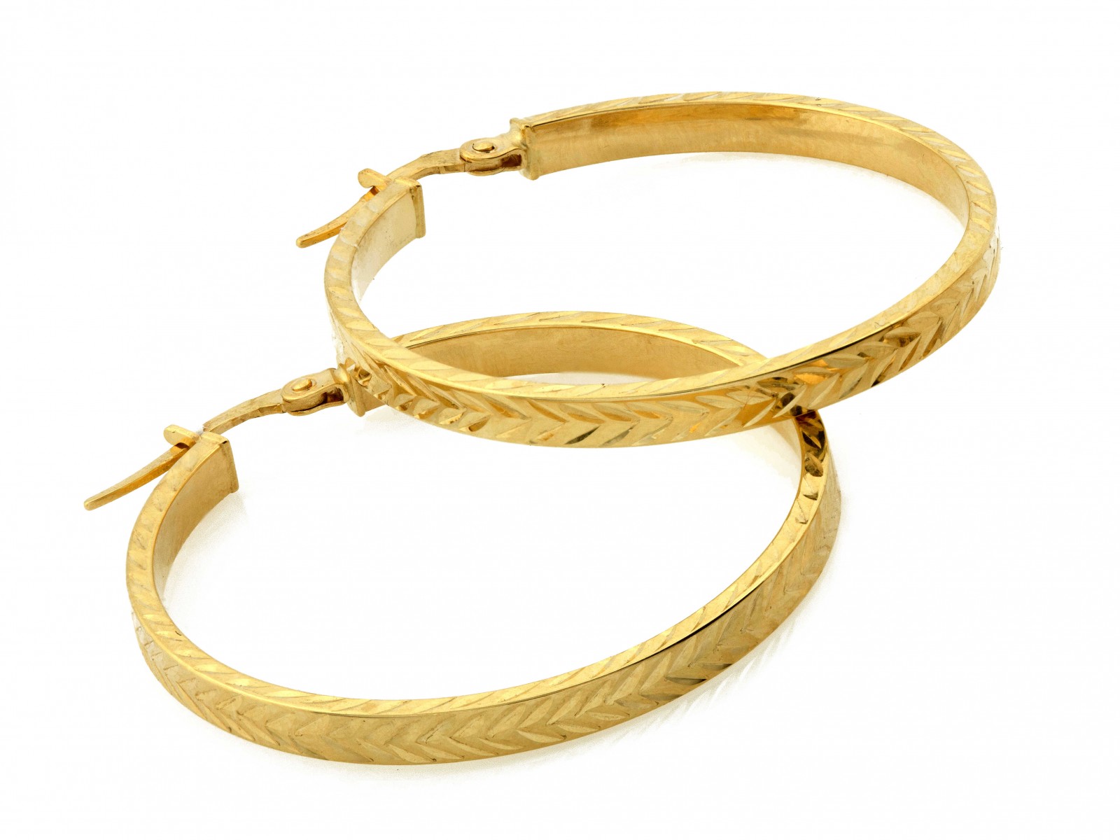 Kolczyki złote koła zdobione w jodełkę 36mm próba 585 – złoto próby 585, 2,55 g | Infinnity