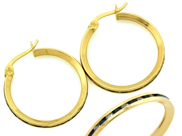 Kolczyki złote koła z niebieskimi cyrkoniami 22mm próba 585