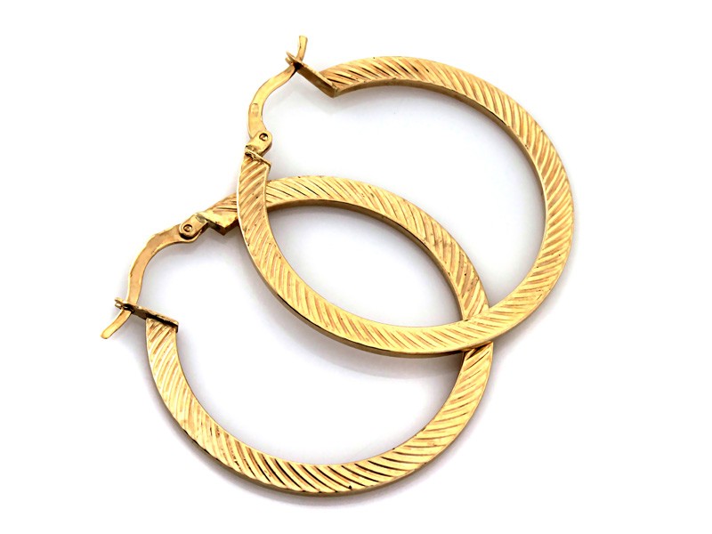 Kolczyki złote koła płaskie frezowane 26mm próba 585
