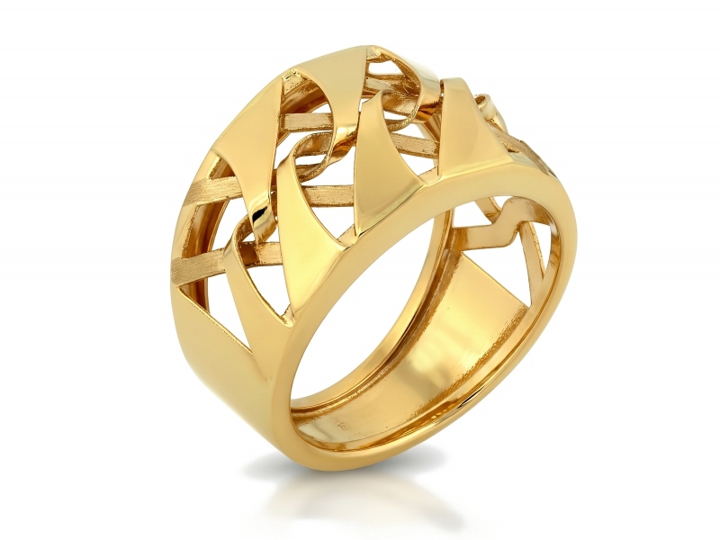 Złoty pierścionek ażurowy geometria 3D nowoczesny design 13 próba 585 – złoto próby 585 | Infinnity