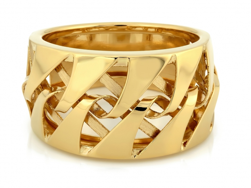 Złoty pierścionek ażurowy geometria 3D nowoczesny design 13 próba 585