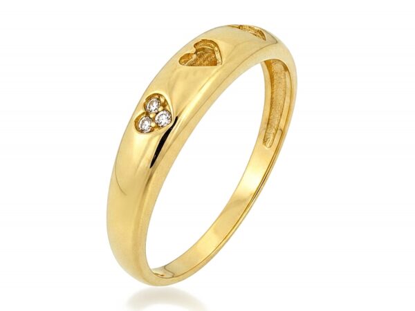 Pierścionek złoty obrączkowy z sercami dyskretny subtelny próba 585