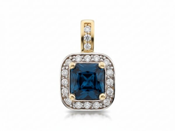Zawieszka złota kwadratowa niebieski topaz london próba 585