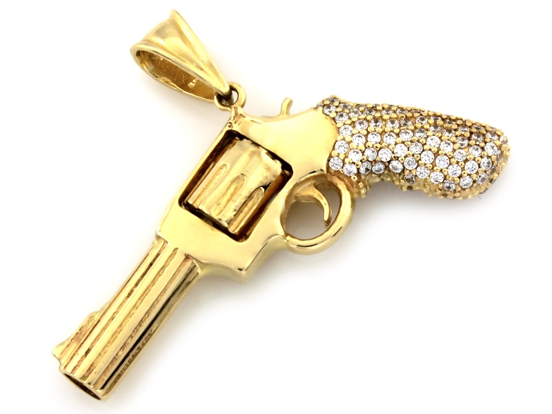 Złoty rewolwer zawieszka z cyrkoniami pistolet próba 585 – złoto próby 585, 7,74 g | Infinnity