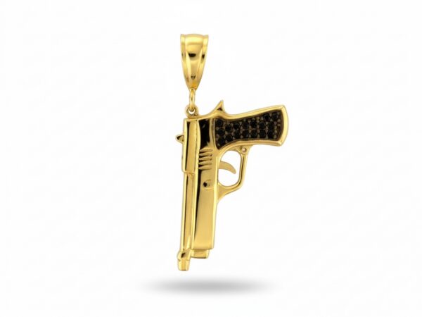 Złoty pistolet z czarnymi cyrkoniami zawieszka wisiorek próba 585