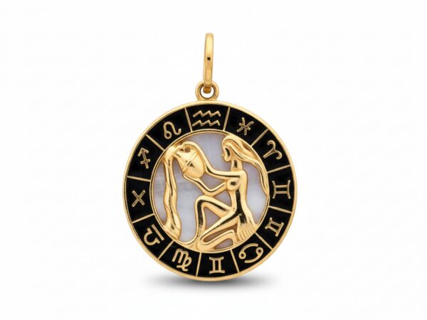 Złoty zodiak zawieszka Wodnik z czarną emalią próba 585