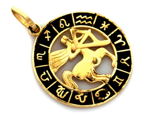 Zodiak złota zawieszka Strzelec z czarną emalią próba 585