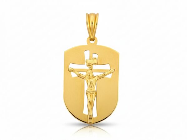 Zawieszka złota tarcza z krzyżykiem medalik próba 585