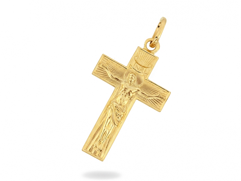 Złota zawieszka krzyżyk z Chrystusem INRI symbol wiary i tr próba 585 – złoto próby 585, 0,88 g | Infinnity