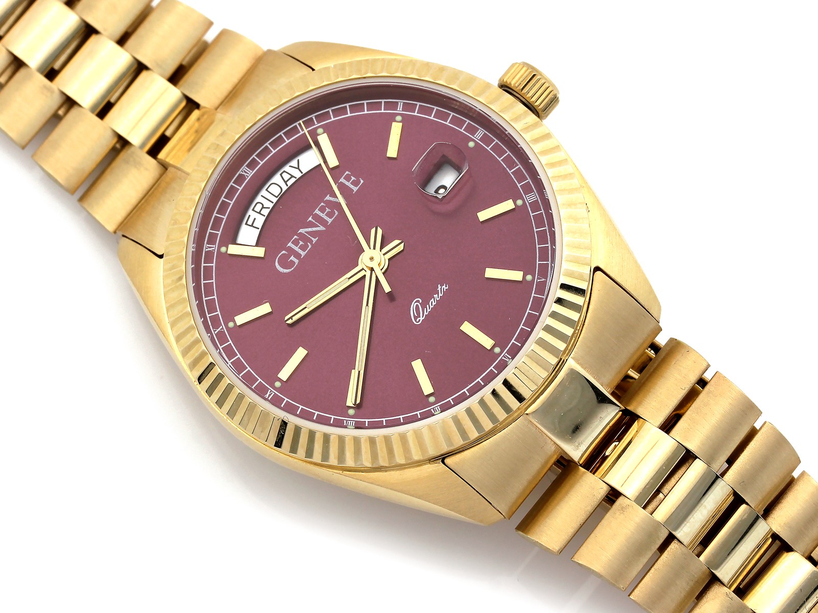 Zegarek złoty unisex z datownikiem z fioletowym cyferblatem próba 585 – złoto próby 585, 65,37 g | Infinnity