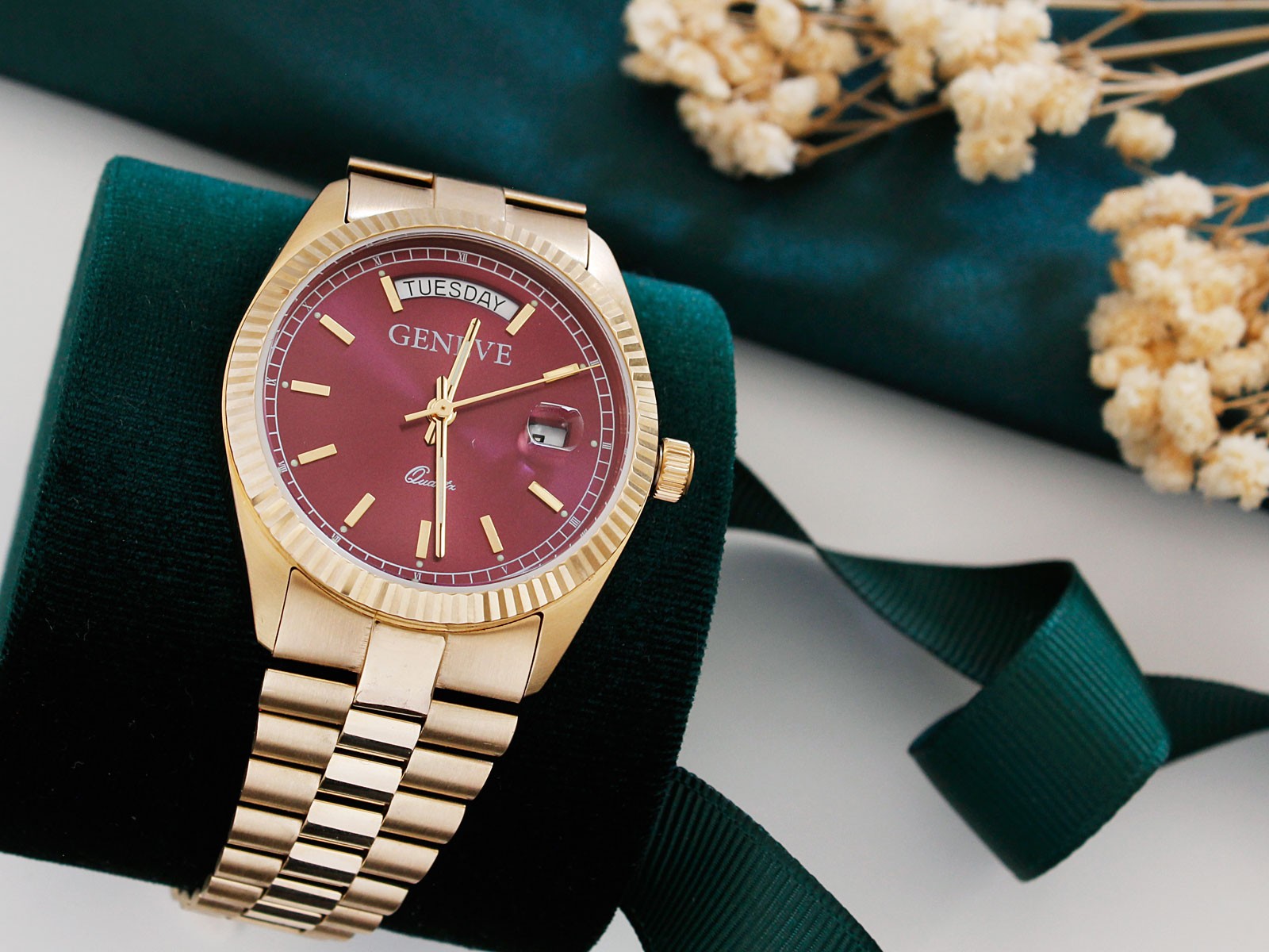 Zegarek złoty unisex z datownikiem z fioletowym cyferblatem próba 585 – złoto próby 585, 65,37 g | Infinnity
